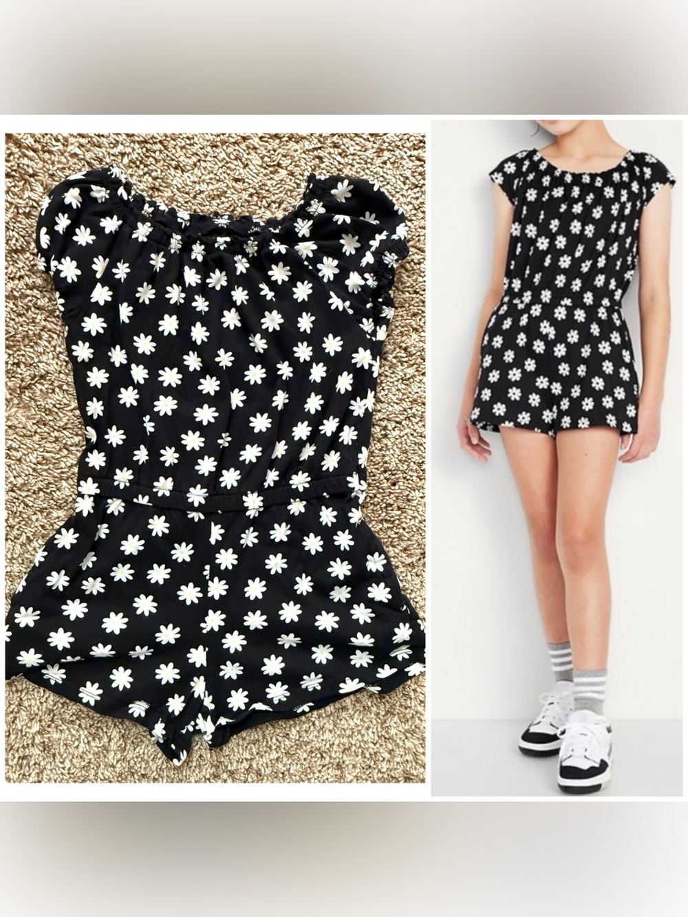 Old Navy Girls Black Daisy Puff Sleeve Romper Size S 6/7